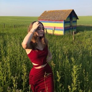 Red matching skirt set